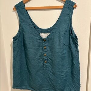 Not Perfect Linen Teal Tank Top